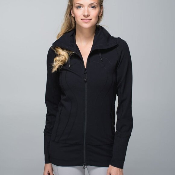 Lululemon Stride Running Long Jacket with Hood Luon Stretchy in Black Sz. 6 - Picture 1 of 14